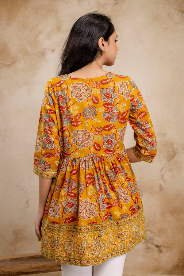 Stylum Women's Mustard Floral Printed Cotton Peplum Top (TOPMUSTARDNOVA)