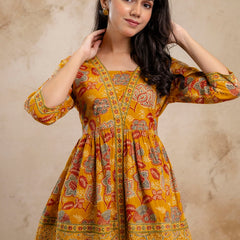 Stylum Women's Mustard Floral Printed Cotton Peplum Top (TOPMUSTARDNOVA)