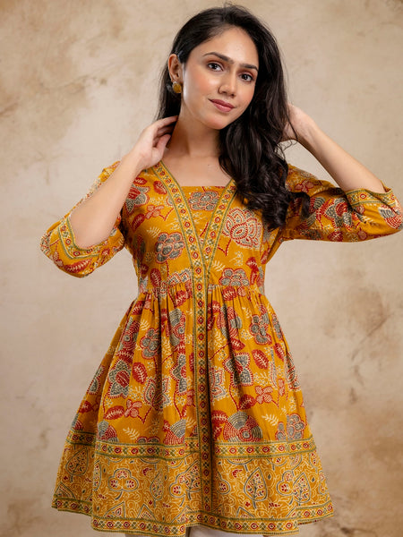 Stylum Women's Mustard Floral Printed Cotton Peplum Top (TOPMUSTARDNOVA)