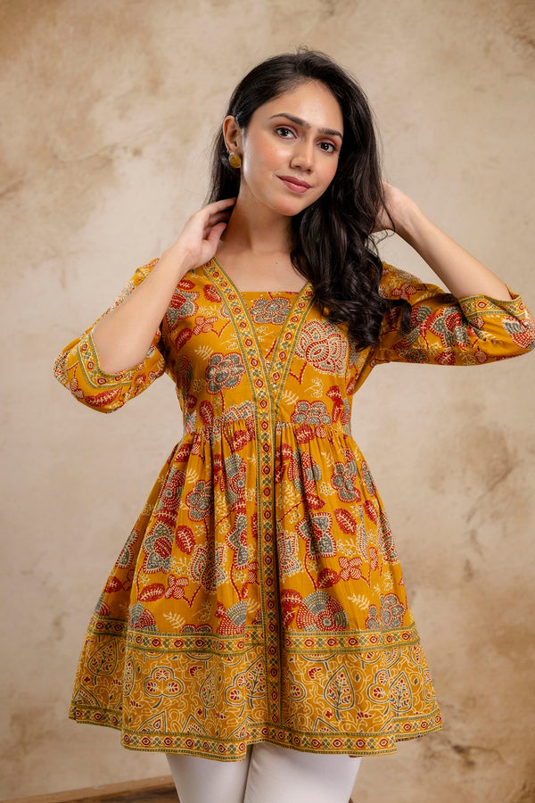 Stylum Women's Mustard Floral Printed Cotton Peplum Top (TOPMUSTARDNOVA)