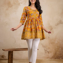 Stylum Women's Mustard Floral Printed Cotton Peplum Top (TOPMUSTARDNOVA)