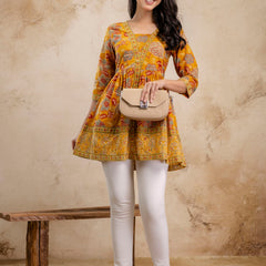 Stylum Women's Mustard Floral Printed Cotton Peplum Top (TOPMUSTARDNOVA)