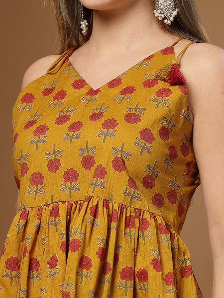 Stylum Women's Mustard Floral Printed Cotton Empire Top (TOPMUSTBRAT)