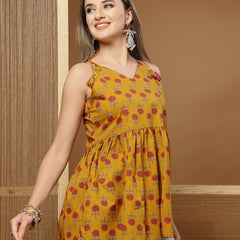 Stylum Women's Mustard Floral Printed Cotton Empire Top (TOPMUSTBRAT)