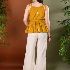 sTYLUM Women's Mustard Bandhej Printed Rayon Short Peplum Top (TOPMUSTKATTY)