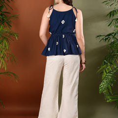 Stylum Women's Navy Bandhej Printed Rayon Short Peplum Top (TOPNAVYKATTY)