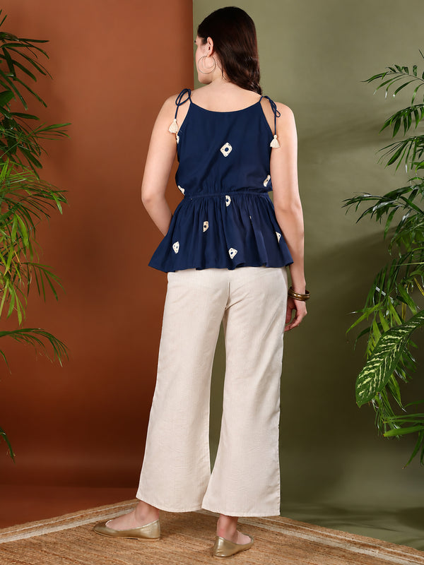 Stylum Women's Navy Bandhej Printed Rayon Short Peplum Top (TOPNAVYKATTY)