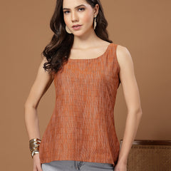 Stylum Women's Orange Woven Design Cotton Straight Top (TOPORANGEZUDIO)