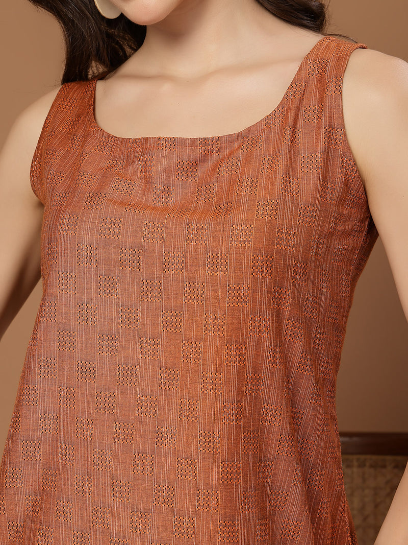 Stylum Women's Orange Woven Design Cotton Straight Top (TOPORANGEZUDIO)