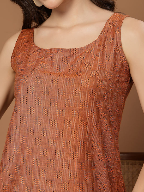 Stylum Women's Orange Woven Design Cotton Straight Top (TOPORANGEZUDIO)