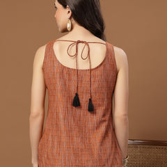 Stylum Women's Orange Woven Design Cotton Straight Top (TOPORANGEZUDIO)