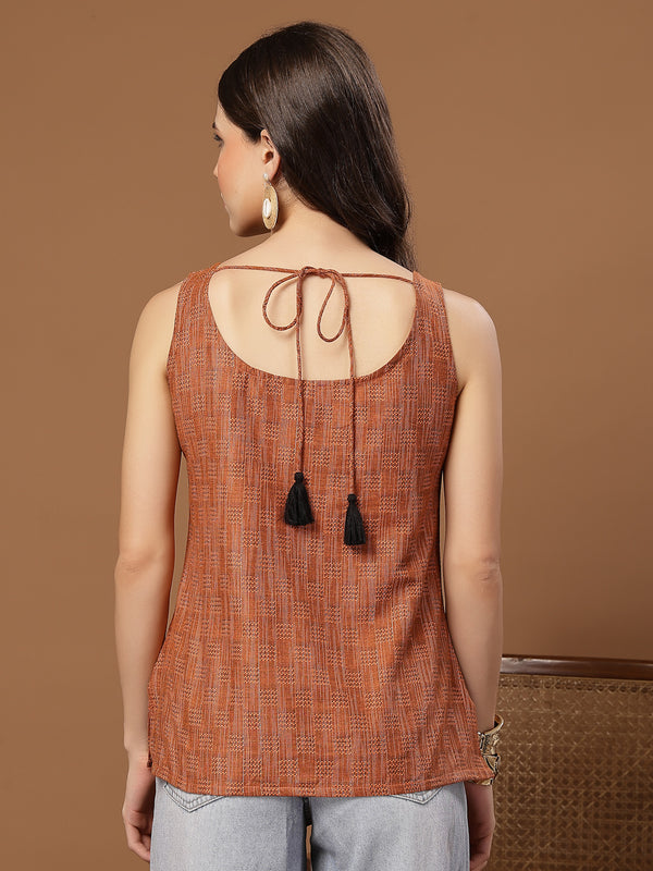 Stylum Women's Orange Woven Design Cotton Straight Top (TOPORANGEZUDIO)