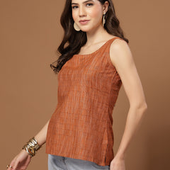 Stylum Women's Orange Woven Design Cotton Straight Top (TOPORANGEZUDIO)