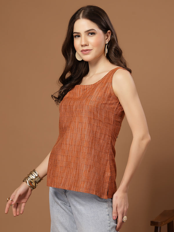 Stylum Women's Orange Woven Design Cotton Straight Top (TOPORANGEZUDIO)