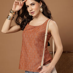 Stylum Women's Orange Woven Design Cotton Straight Top (TOPORANGEZUDIO)