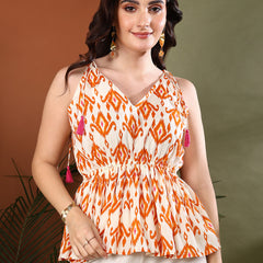 Stylum Women's Orange Printed Cotton Short Peplum Top (TOPORNGPUPA)