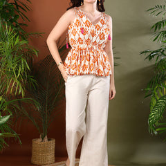 Stylum Women's Orange Printed Cotton Short Peplum Top (TOPORNGPUPA)