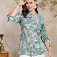 Stylum Women's Green Floral Printed Rayon Empire Top (TOPPINEYUZI)