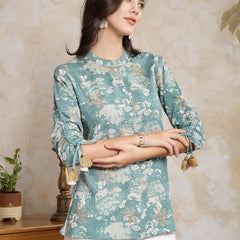 Stylum Women's Green Floral Printed Rayon Empire Top (TOPPINEYUZI)