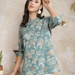 Stylum Women's Green Floral Printed Rayon Empire Top (TOPPINEYUZI)