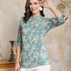 Stylum Women's Green Floral Printed Rayon Empire Top (TOPPINEYUZI)