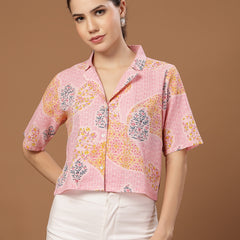 Stylum Women's Pink Buti Printed Cotton Crop Top (TOPPINKCOCO)