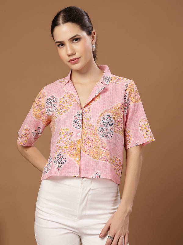 Stylum Women's Pink Buti Printed Cotton Crop Top (TOPPINKCOCO)