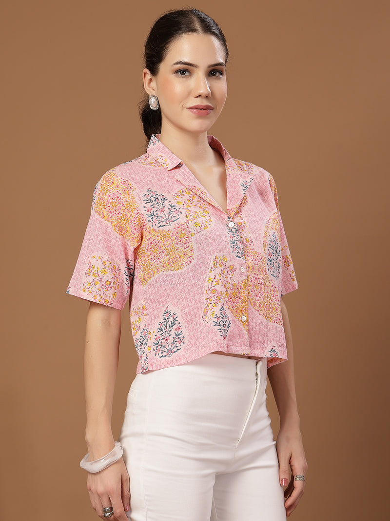 Stylum Women's Pink Buti Printed Cotton Crop Top (TOPPINKCOCO)