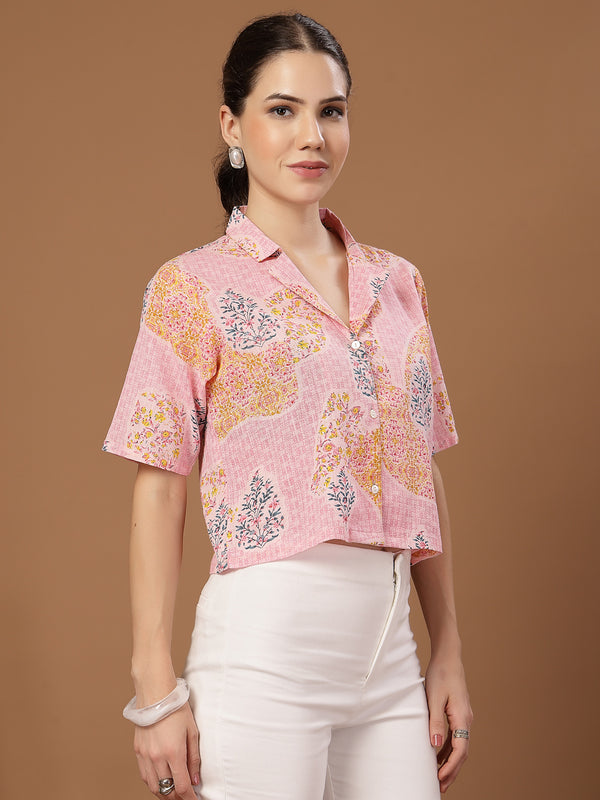 Stylum Women's Pink Buti Printed Cotton Crop Top (TOPPINKCOCO)