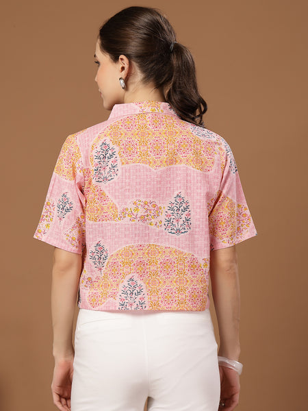 Stylum Women's Pink Buti Printed Cotton Crop Top (TOPPINKCOCO)