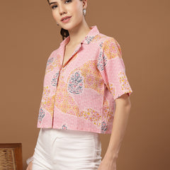 Stylum Women's Pink Buti Printed Cotton Crop Top (TOPPINKCOCO)