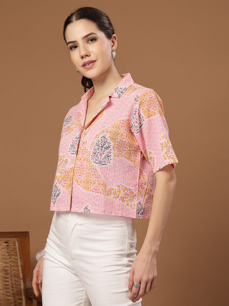 Stylum Women's Pink Buti Printed Cotton Crop Top (TOPPINKCOCO)