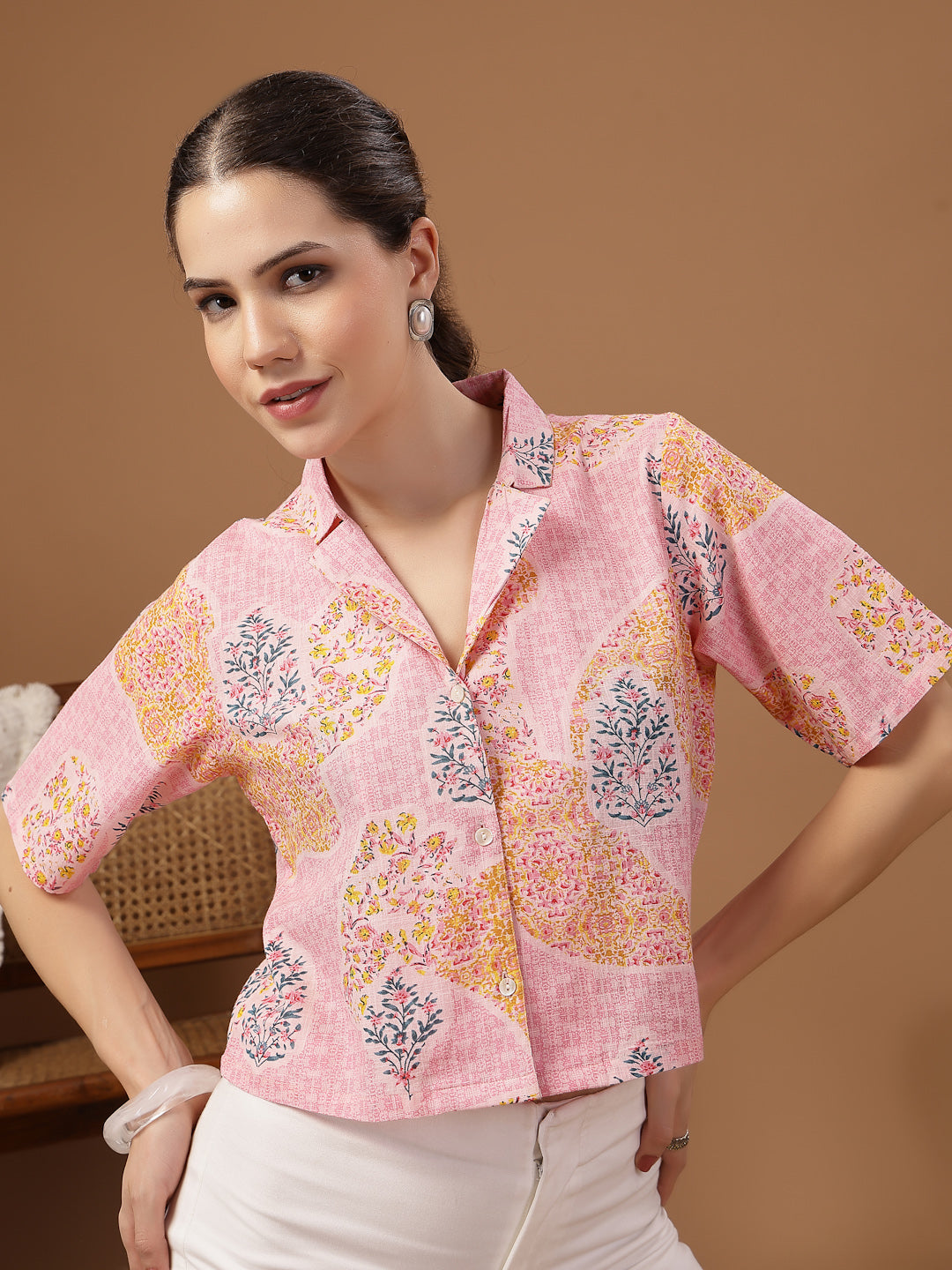 Stylum Women's Pink Buti Printed Cotton Crop Top (TOPPINKCOCO)