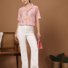 Stylum Women's Pink Buti Printed Cotton Crop Top (TOPPINKCOCO)