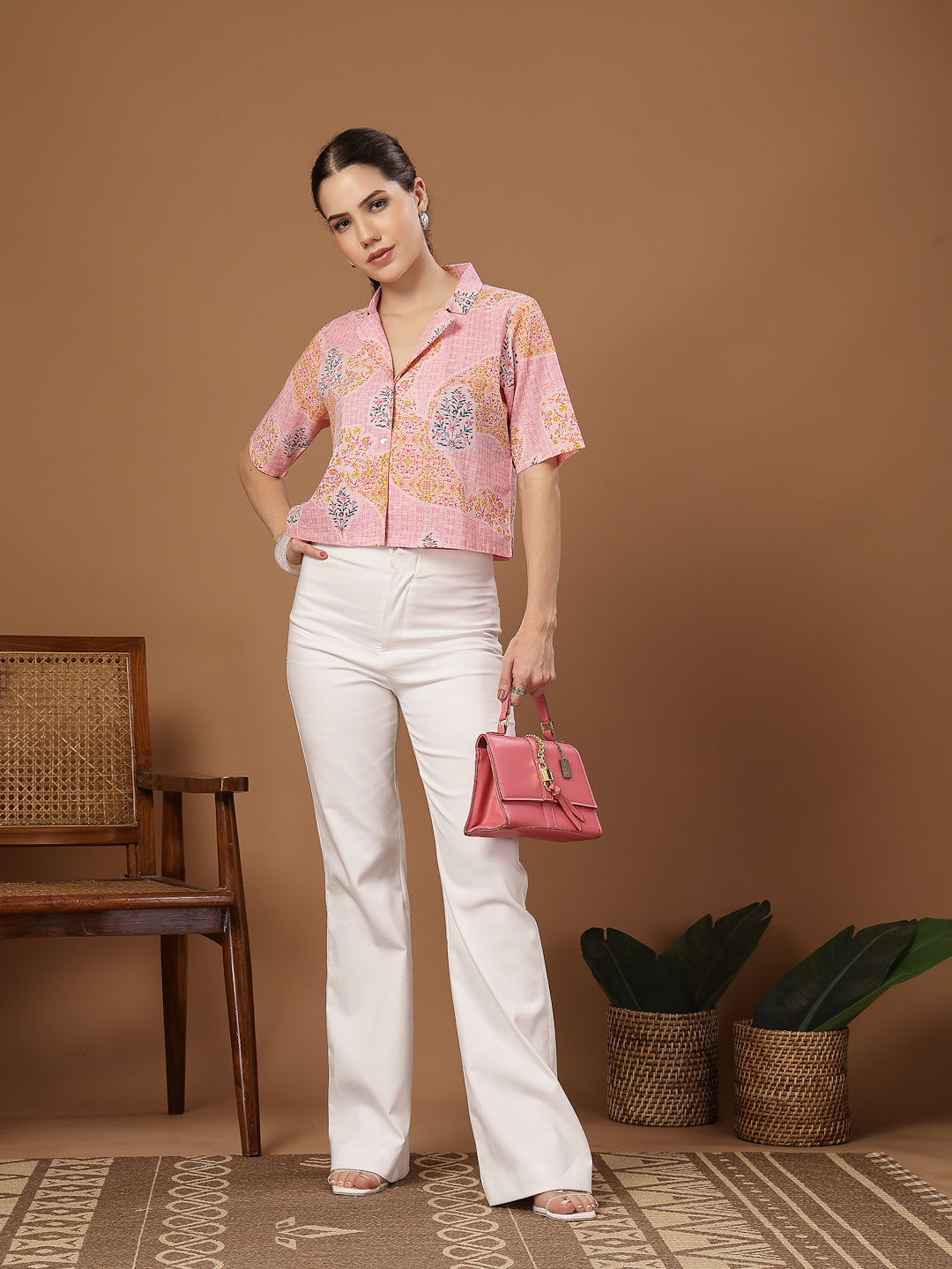 Stylum Women's Pink Buti Printed Cotton Crop Top (TOPPINKCOCO)