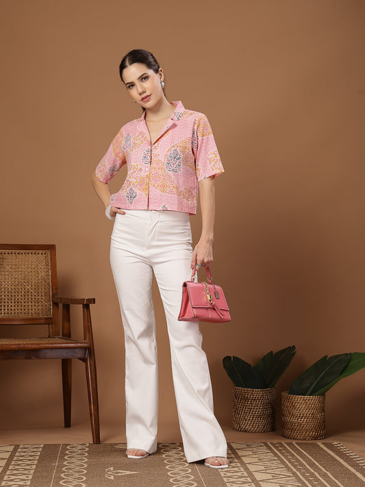 Stylum Women's Pink Buti Printed Cotton Crop Top (TOPPINKCOCO)