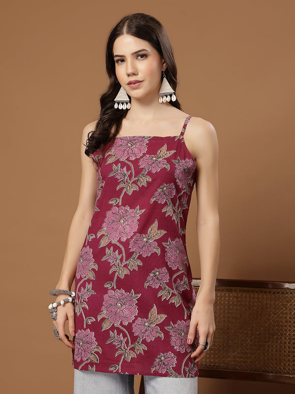 Stylum Women's Pink Floral Printed Cotton Straight Top (TOPPINKCRINGE)