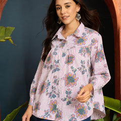 Stylum Women's Pink Floral Printed Cotton Shirt (TOPPINKJAYKA)