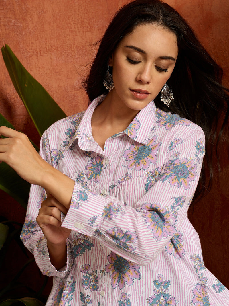 Stylum Women's Pink Floral Printed Cotton Shirt (TOPPINKJAYKA)