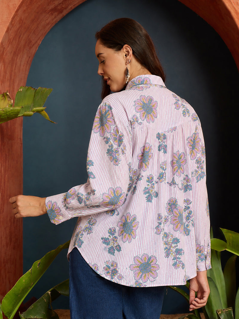 Stylum Women's Pink Floral Printed Cotton Shirt (TOPPINKJAYKA)