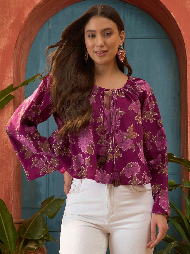 Stylum Women's Pink Floral Printed Cotton Short Top (TOPPINKKAJRA)