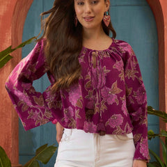 Stylum Women's Pink Floral Printed Cotton Short Top (TOPPINKKAJRA)