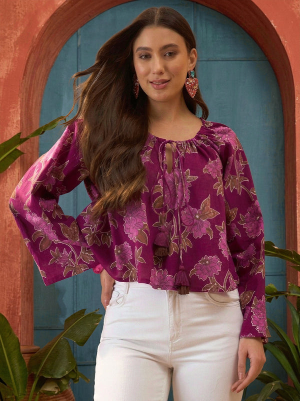Stylum Women's Pink Floral Printed Cotton Short Top (TOPPINKKAJRA)