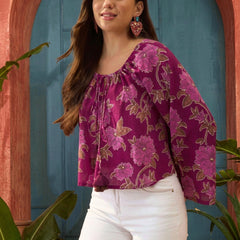 Stylum Women's Pink Floral Printed Cotton Short Top (TOPPINKKAJRA)