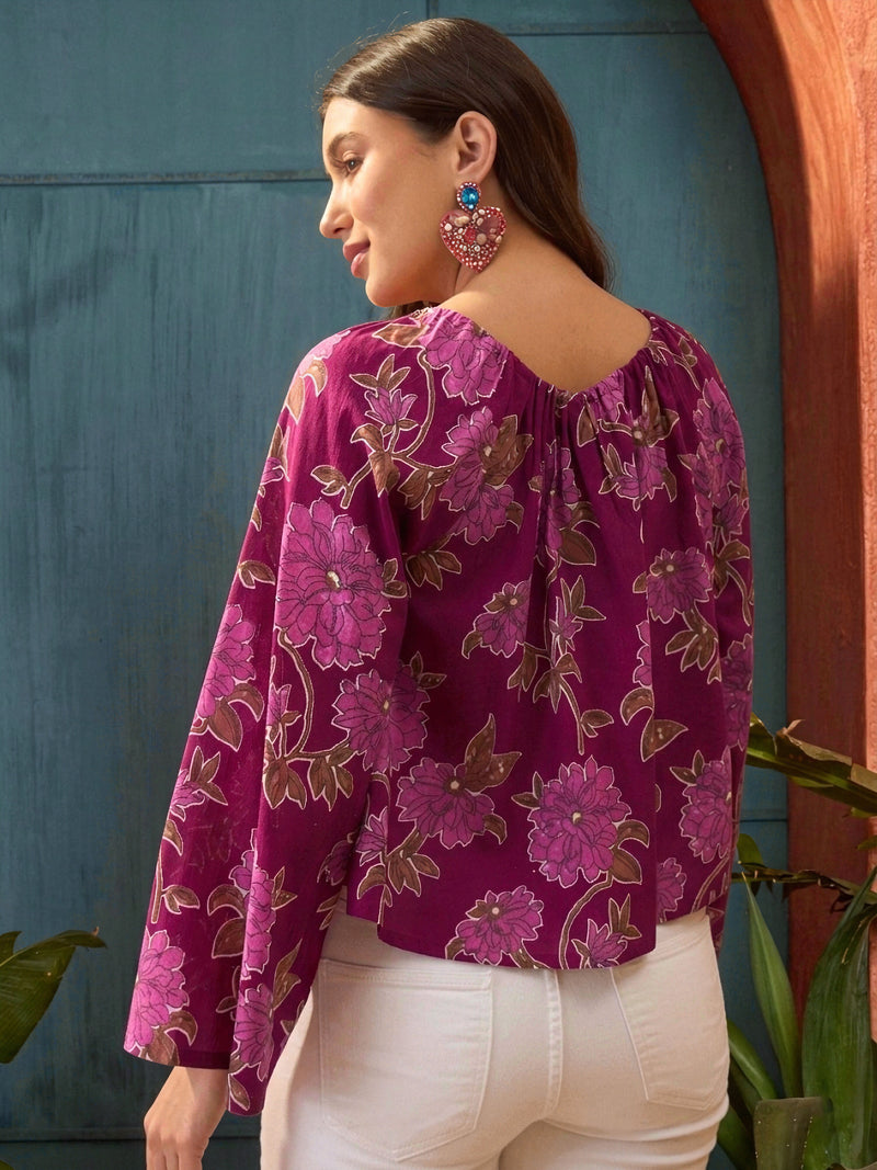 Stylum Women's Pink Floral Printed Cotton Short Top (TOPPINKKAJRA)