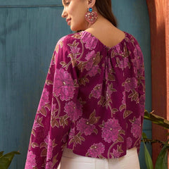 Stylum Women's Pink Floral Printed Cotton Short Top (TOPPINKKAJRA)