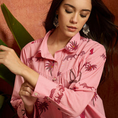 Stylum Women's Pink Palm Tree Printed Cotton Shirt (TOPPINKKARA)