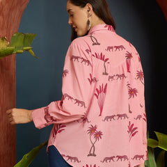 Stylum Women's Pink Palm Tree Printed Cotton Shirt (TOPPINKKARA)