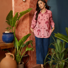 Stylum Women's Pink Palm Tree Printed Cotton Shirt (TOPPINKKARA)