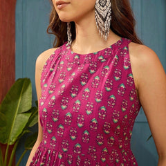 Stylum Women's Pink Buti Printed Cotton Empire Top (TOPPINKMETER)
